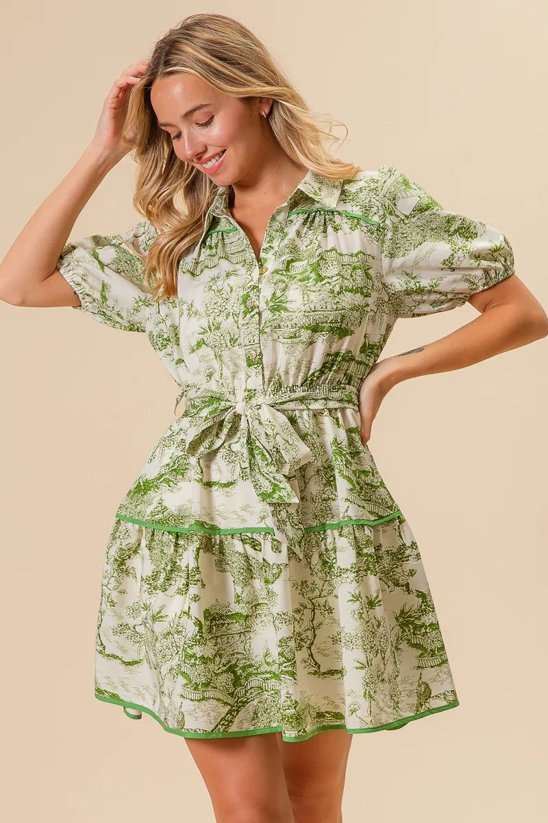 BiBi Woven Printed Tiered Dress