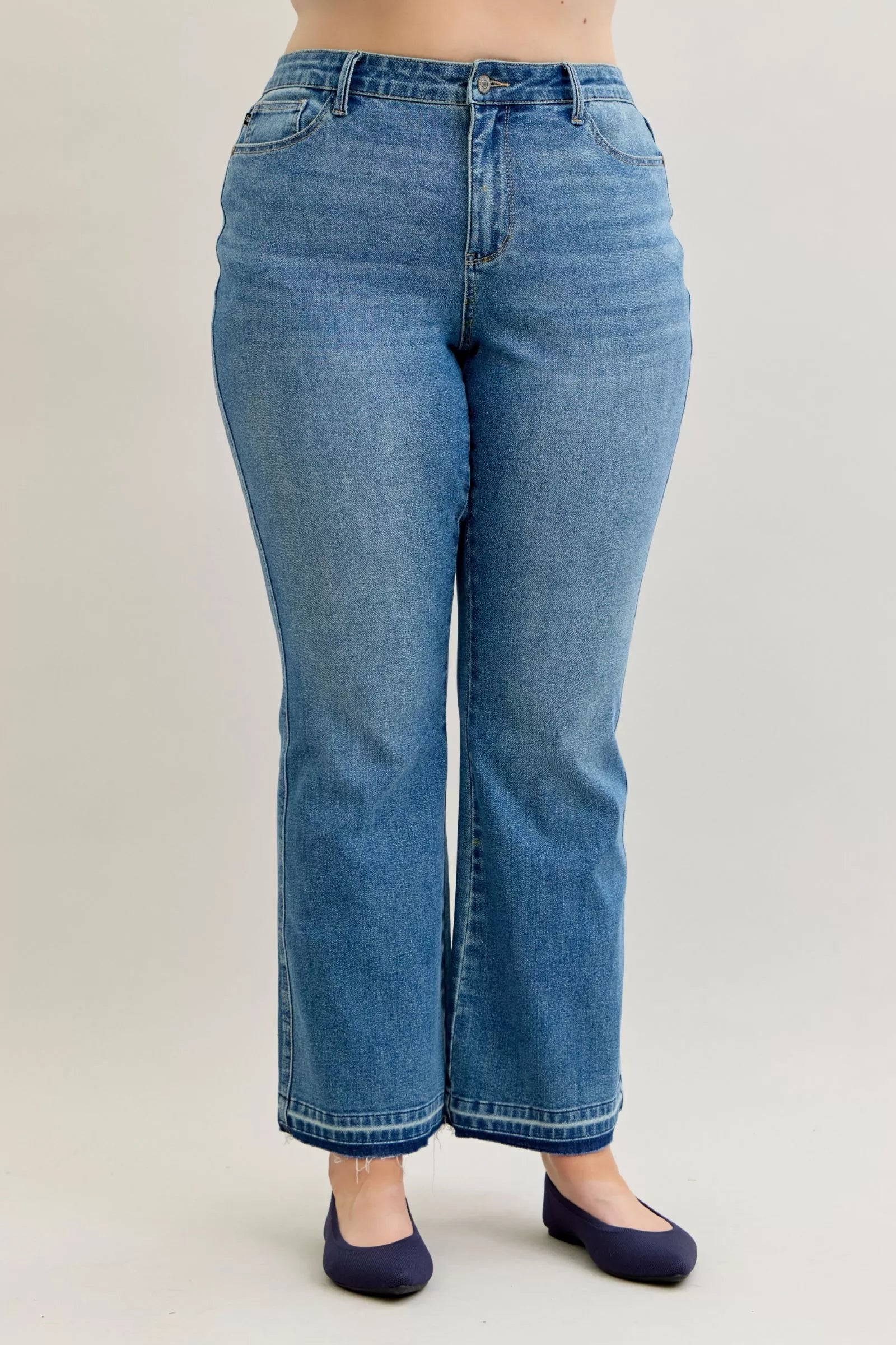 Full Size Mid Rise Slim Bootcut Tummy Control Release Hem Jeans Plus Size