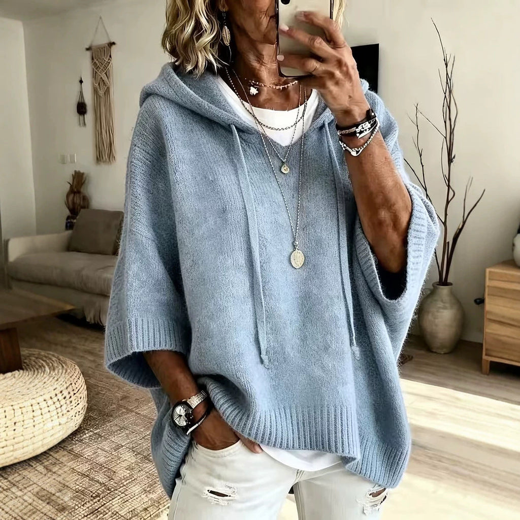 Hooded Batwing Knit Sweater New Fallwinter Style Loose-fitting