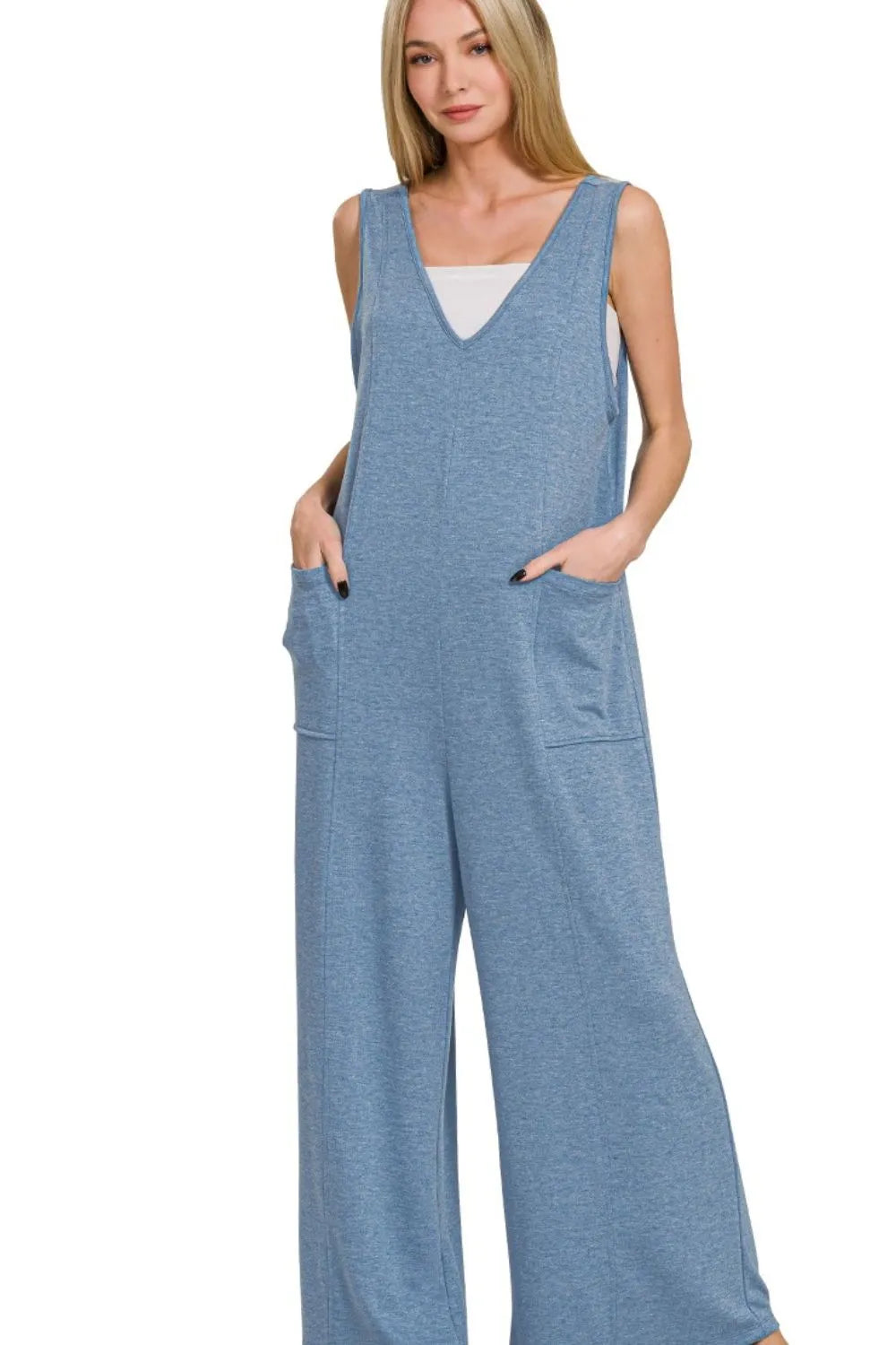 French Terry Deep V Neck Jumpsuits