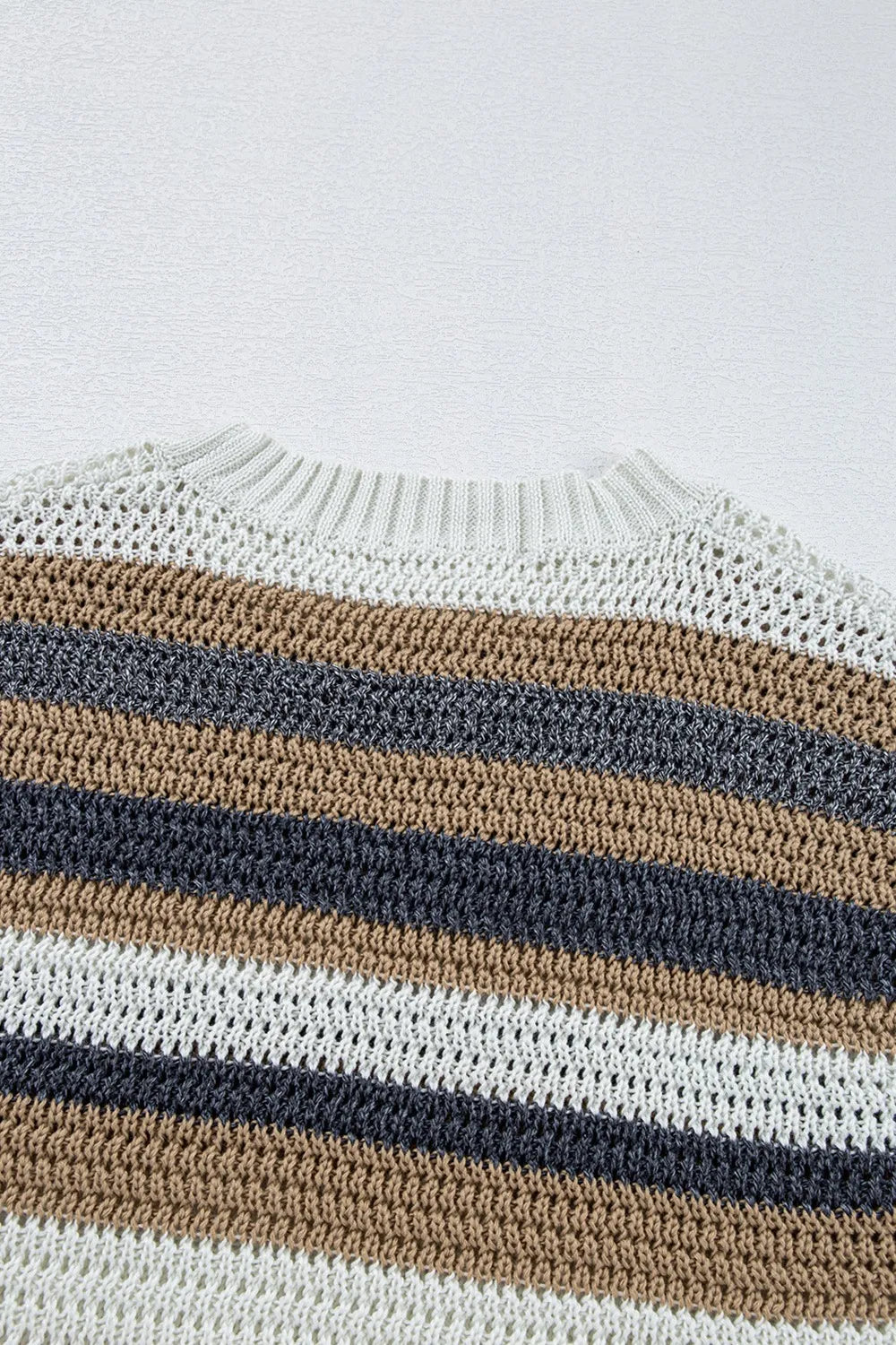 Stripe Color Block Eyelet Knit Short Sleeve Knit Top