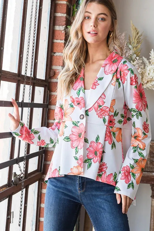 Heimish Full Size Multi Color Floral Blazers with Tunic Plus Size