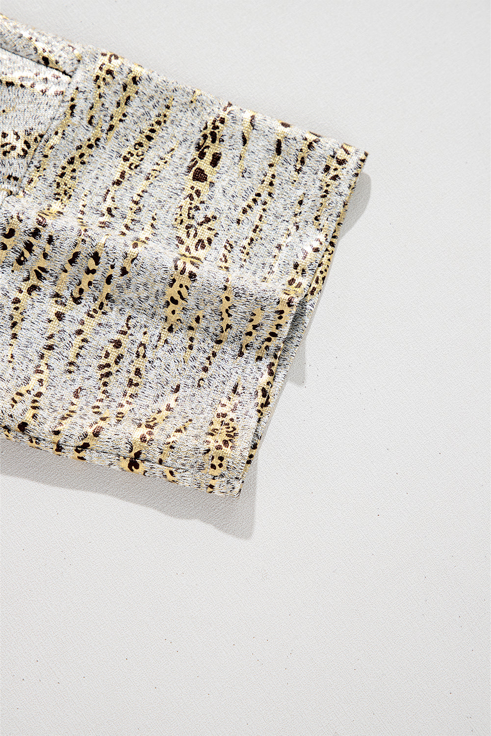 Gray Leopard Print Half Sleeve V Neck Loose Fit T Shirt