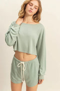 Boat Neck Long Sleeve Cropped Top