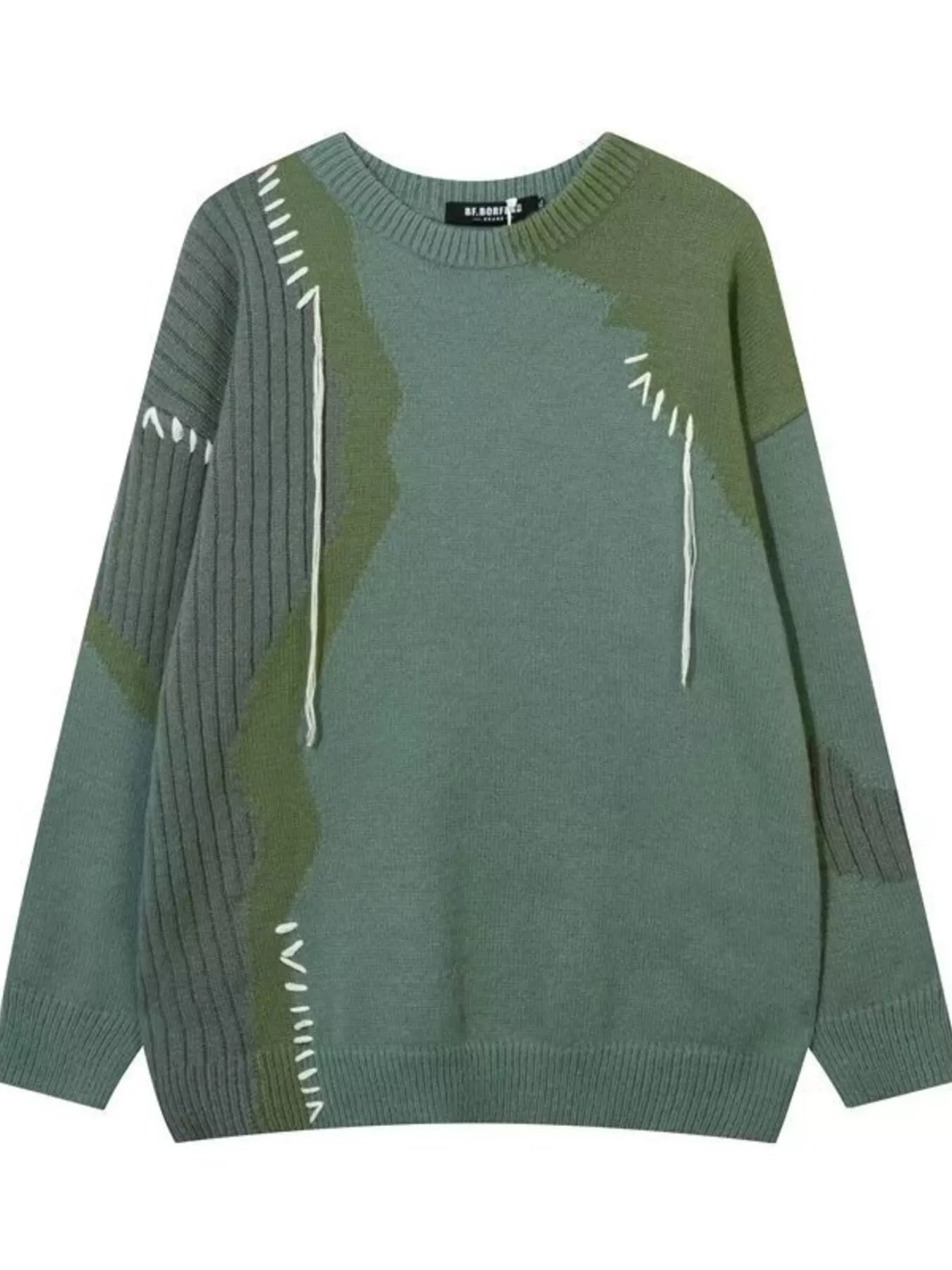 Men's Contrast Round Neck Long Sleeve Sweater