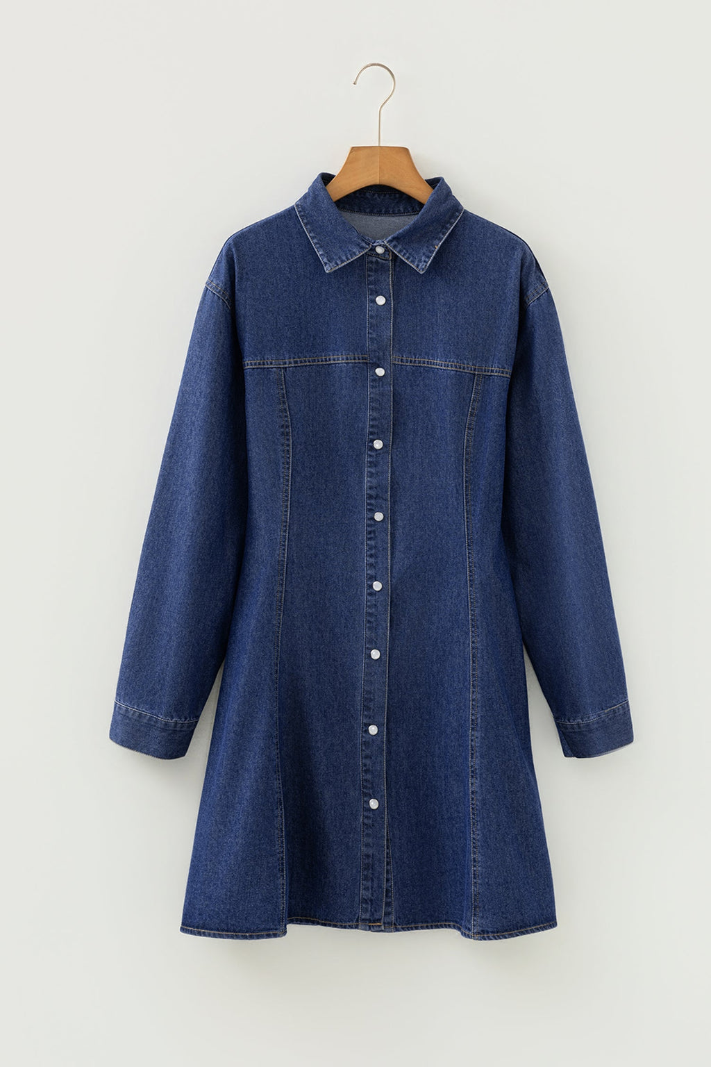 Denim Shirt Collar Long Sleeve Flared Mini Dress