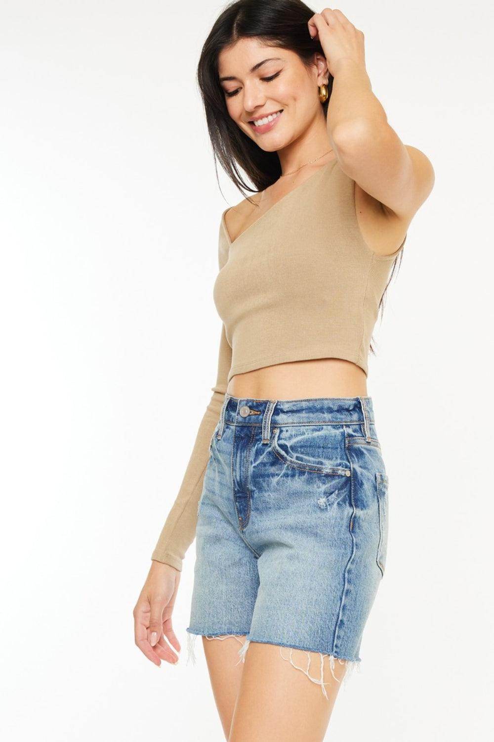 Kancan Full Size Raw Hem High Waist Denim Shorts for Women