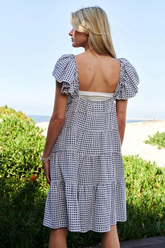 Davi & Dani Jacquard V-Neck Flutter Cap Sleeve Tiered Dress
