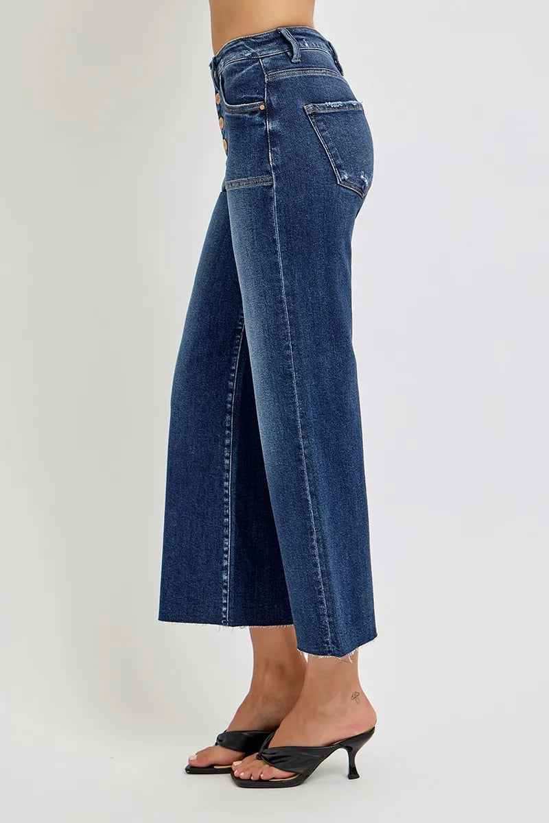 RISEN Full Size High Rise Crop Wide Button Up Jeans Plus Size