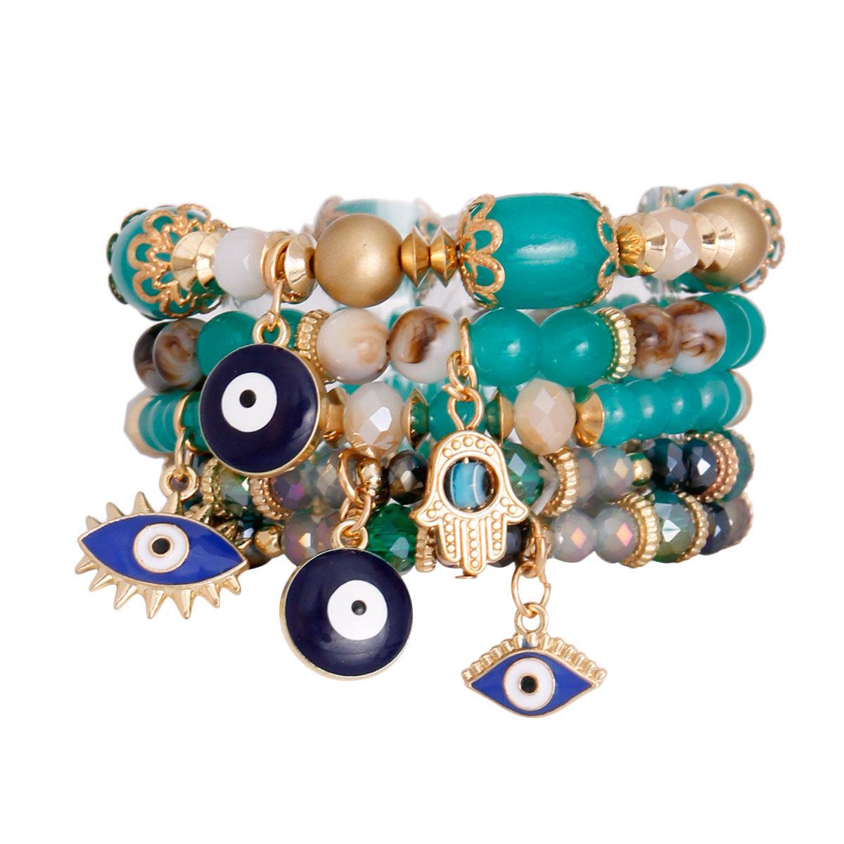 Evil Eye Bracelets with Turquoise Glass Beads – Trendy Stylish Jewelry Accessory