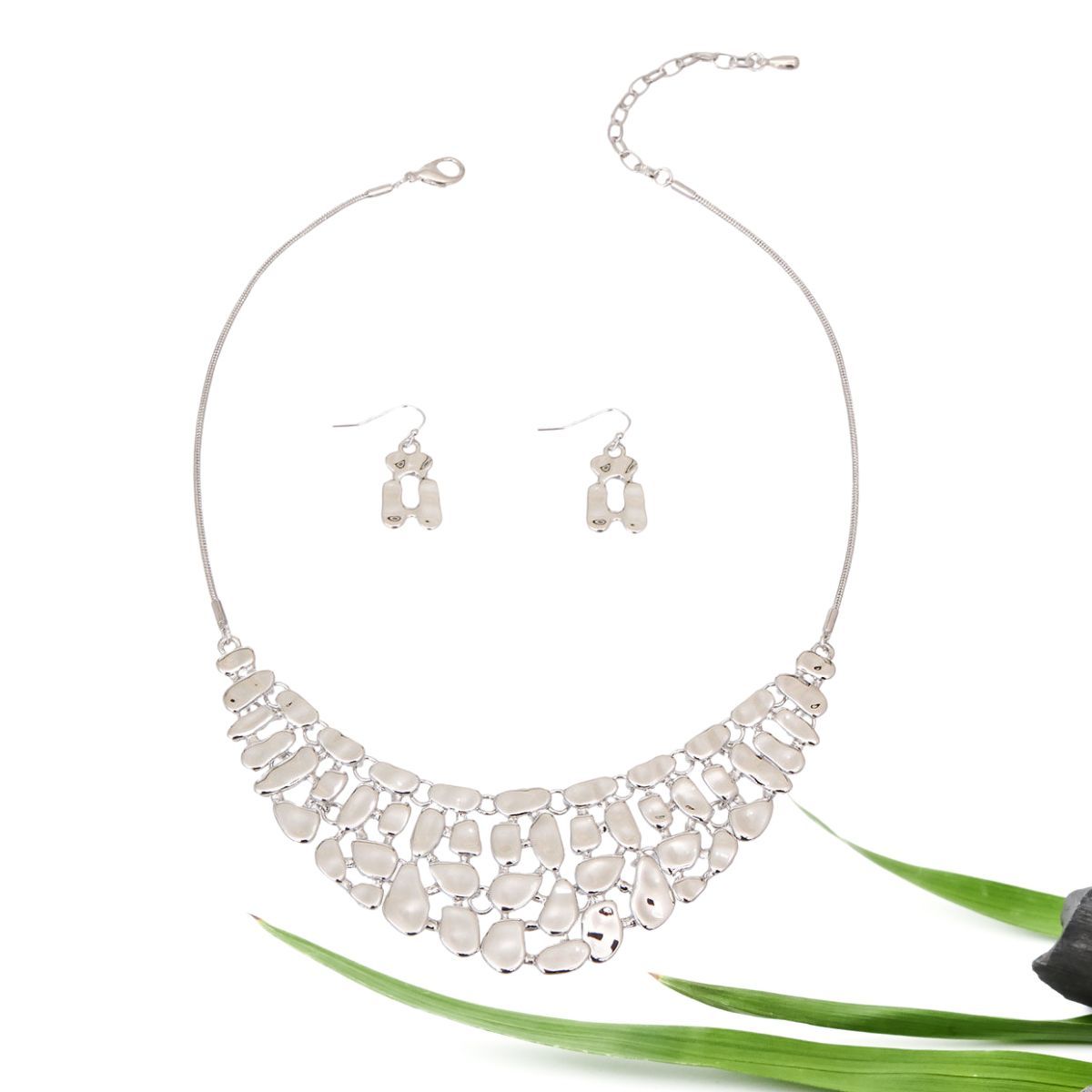 Metal Link Collar Set Silver Stylish Statement Jewelry