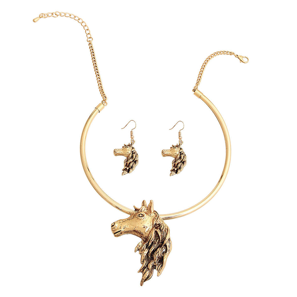 Horse Necklace Burnished Gold Stylish Statement Jewelry
