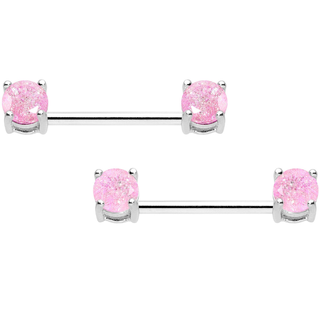 14G Pink CZ Gem BCR Captive Ring Barbell Nipple Ring Set