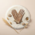 Winter Gloves Beige Fur Stripe Leather Touchscreen Stylish Casual