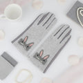 Winter Woolen Touchscreen Gloves Gray with Cute Rabbit Detail Stylish and Trendy