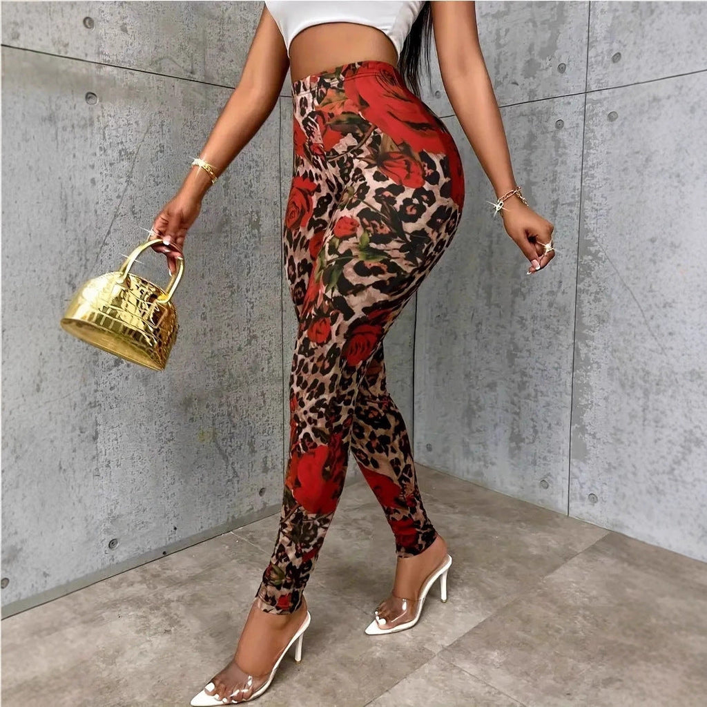 Women Floral Print Stretchy Waist Plus Size Leggings
