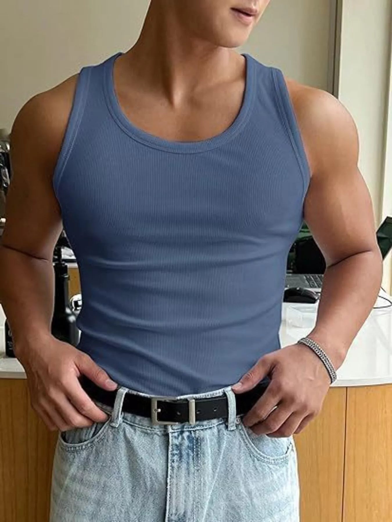 Men's Ribbed Round Neck Tank