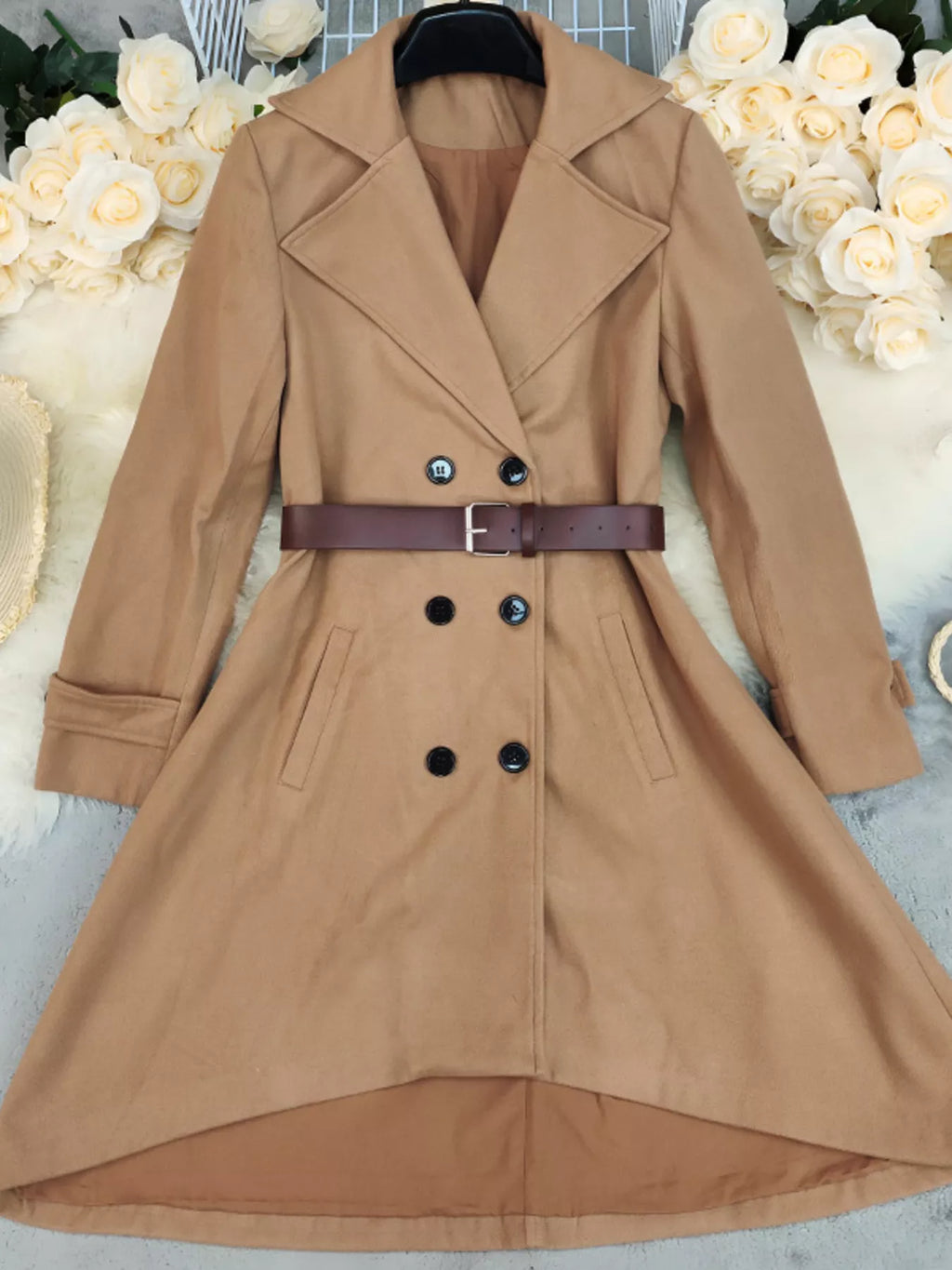 Double-Breasted Wool Blend Coat