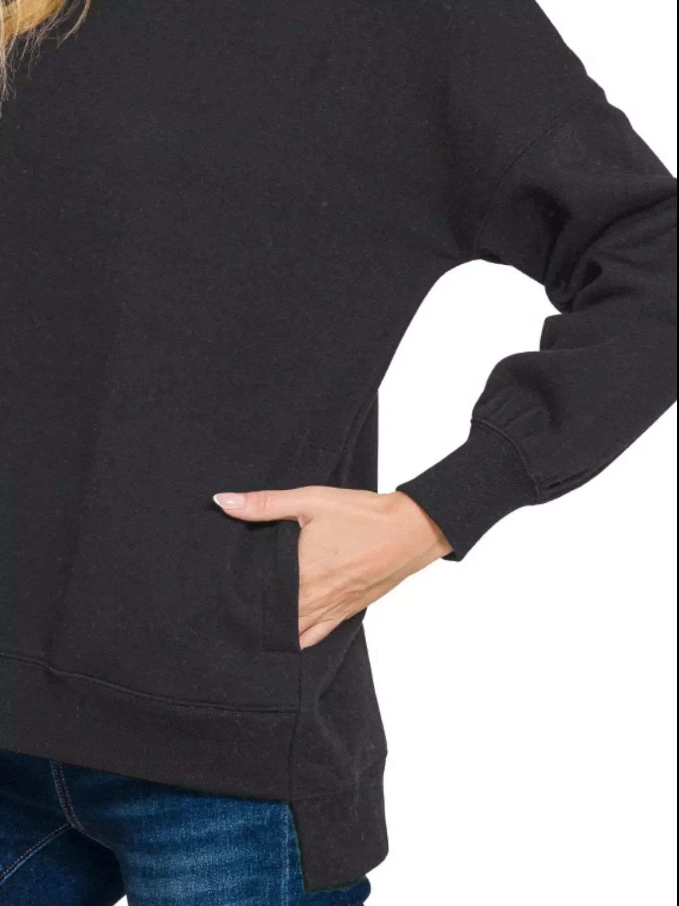 Zenana Full Size Fleece Hi-low Boyfriend Sweatshirts with Pockets Plus Size