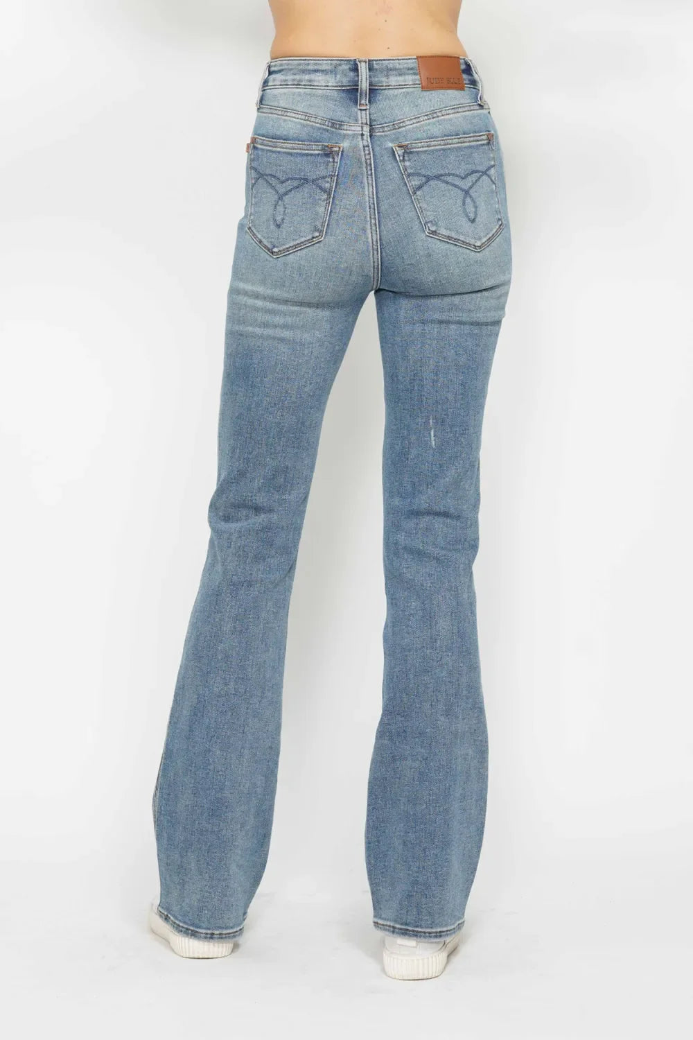 Full Size Tummy Control Back Embroidered Pocketed Bootcut Jeans Plus Size
