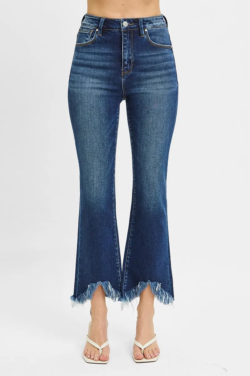 RISEN Full Size High Rise Crop Bootcut Fray Hem Jeans Plus Size