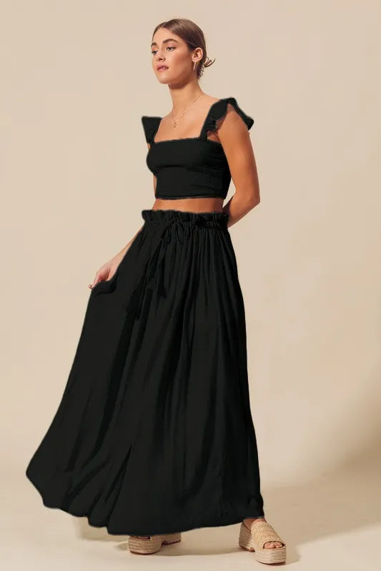 SO ME Smocked Top and Flowy Maxi Skirt Set