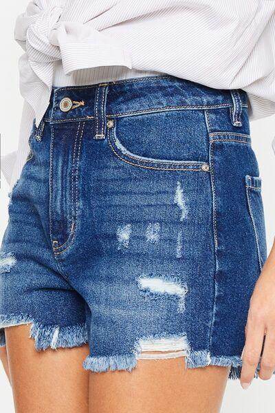 Kancan High Rise Frayed Hem Denim Shorts for Women