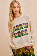 Mardi Gras Sequin Lattering Knit Top