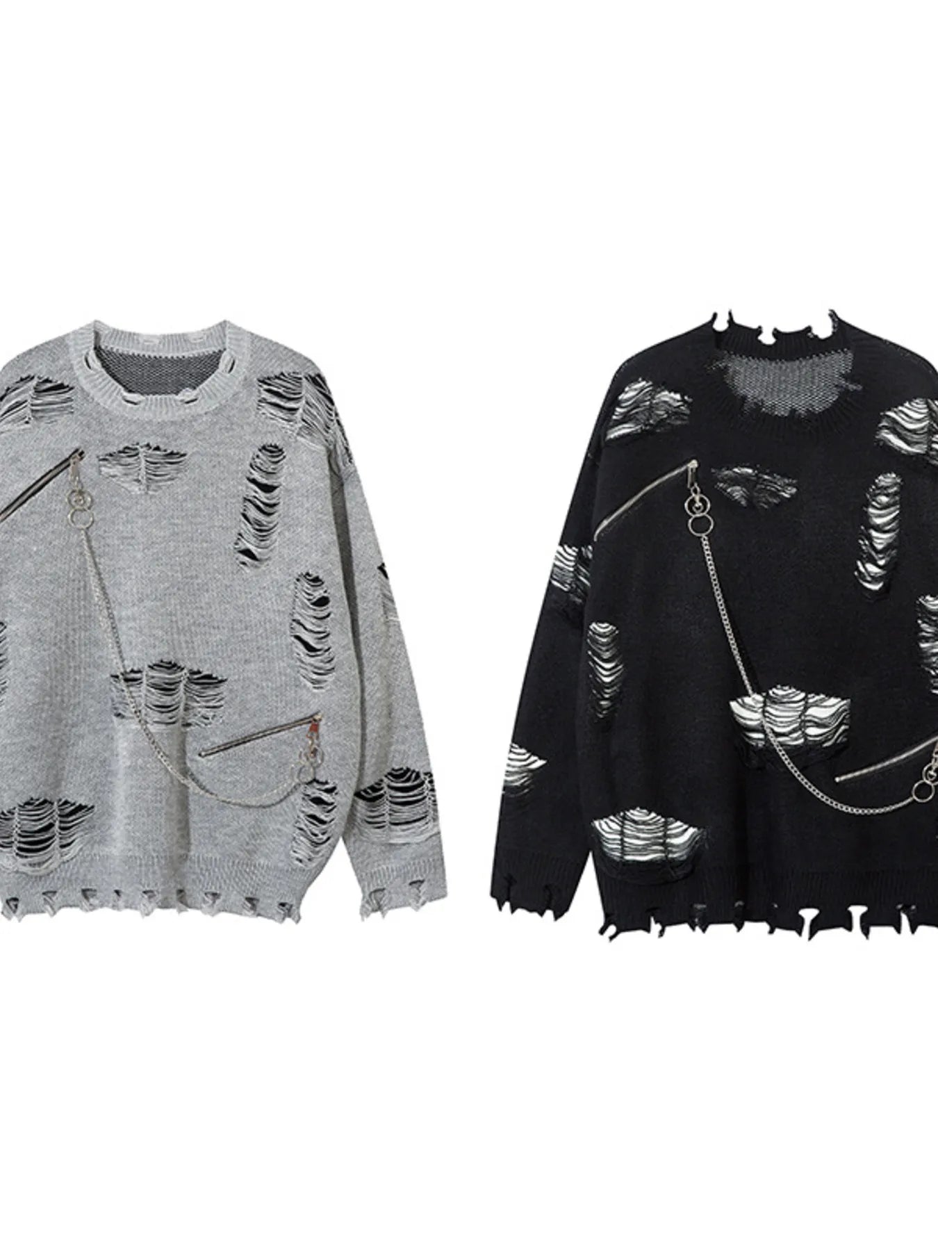 Men's Distressed Chain Detail Oversized Sweater
