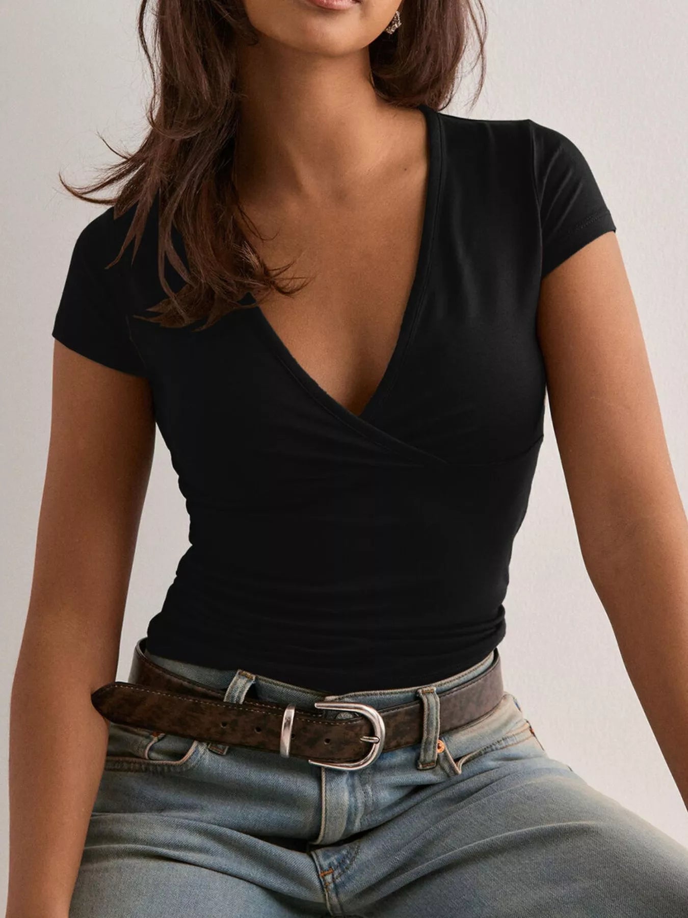 Elegant Wrap V-Neck Slim Fit T-Shirt