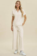 Double Take Full Size Collared Neck Short Sleeve Top Set