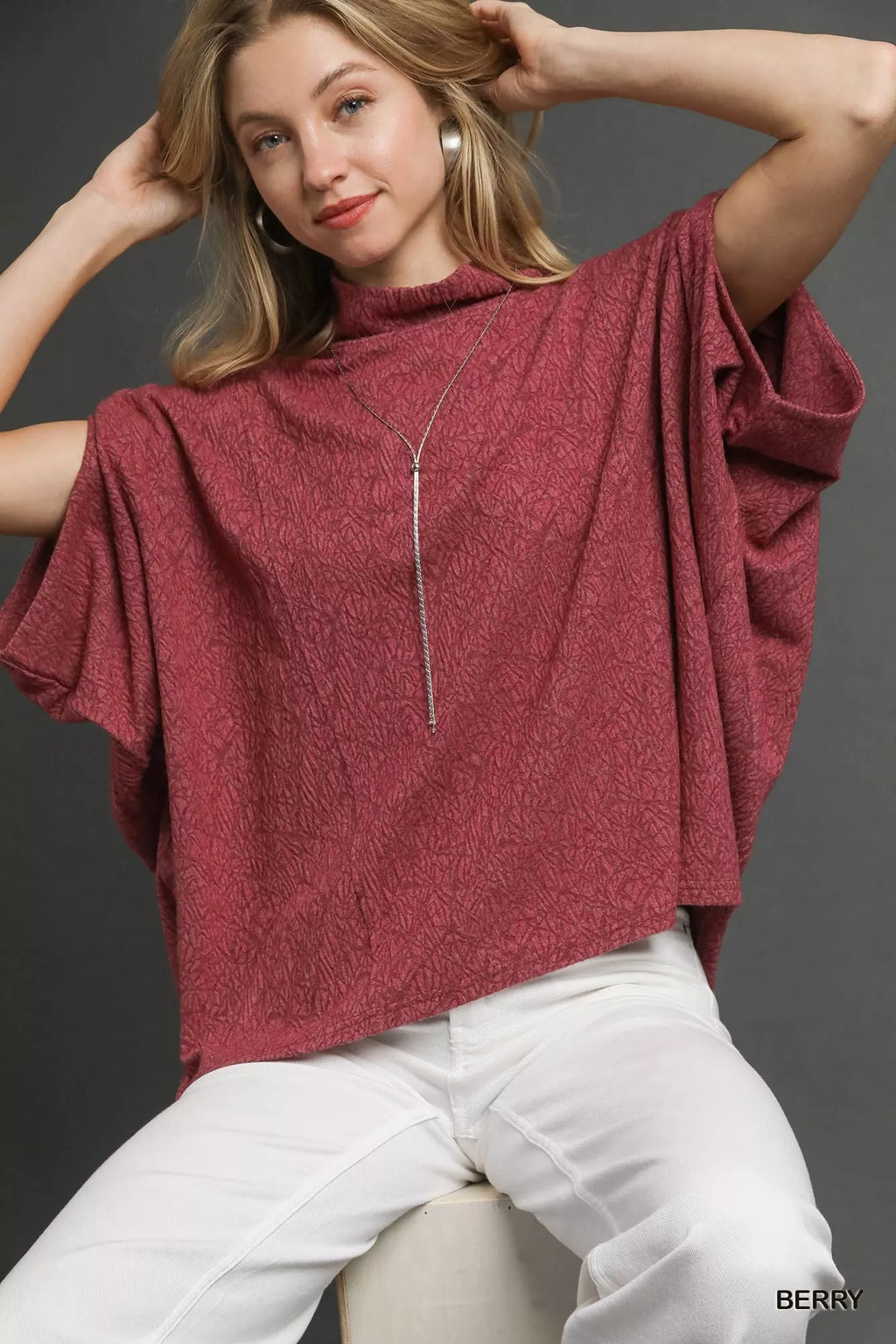 Textured Mock Neck Relaxed Top