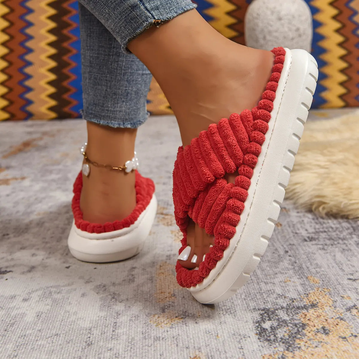 Crisscross Open Toe Platform Slippers