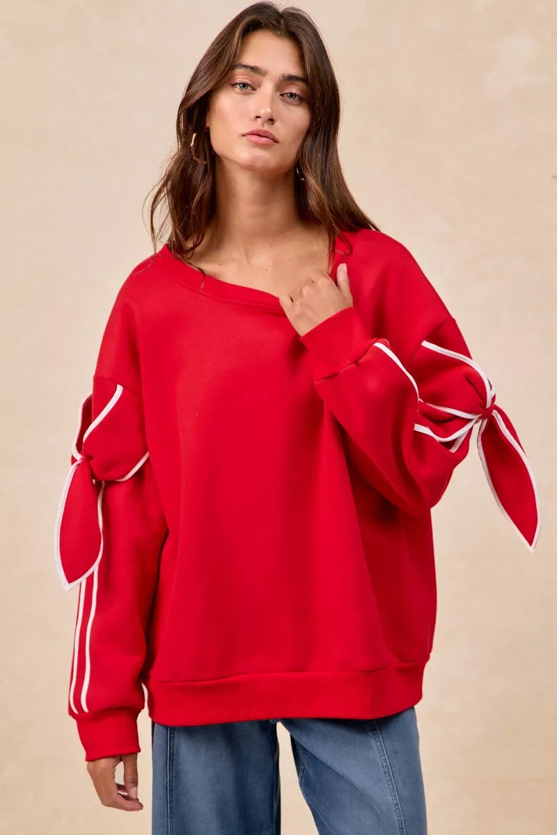 BiBi Bow Detail Sleeves Fleece Sweatshirt