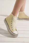 Fashion Glitter Lace-Up Studded Platform Sneakers