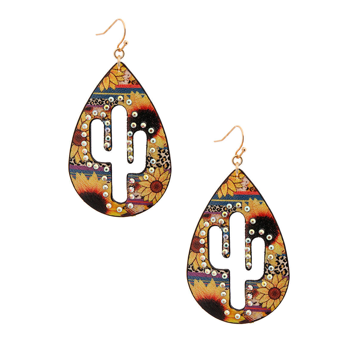 Teardrop Earrings with Sunflower Cactus Design – Trendy Statement Jewelry