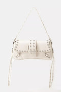 Fame Glossy Faux Leather Rivet Trim Shoulder Bag