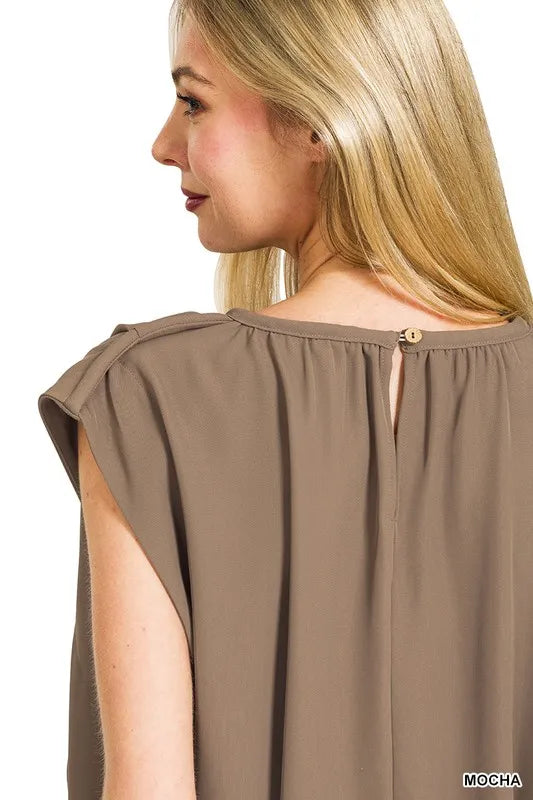 Woven Drawstring Tie Side Sleeveless Top