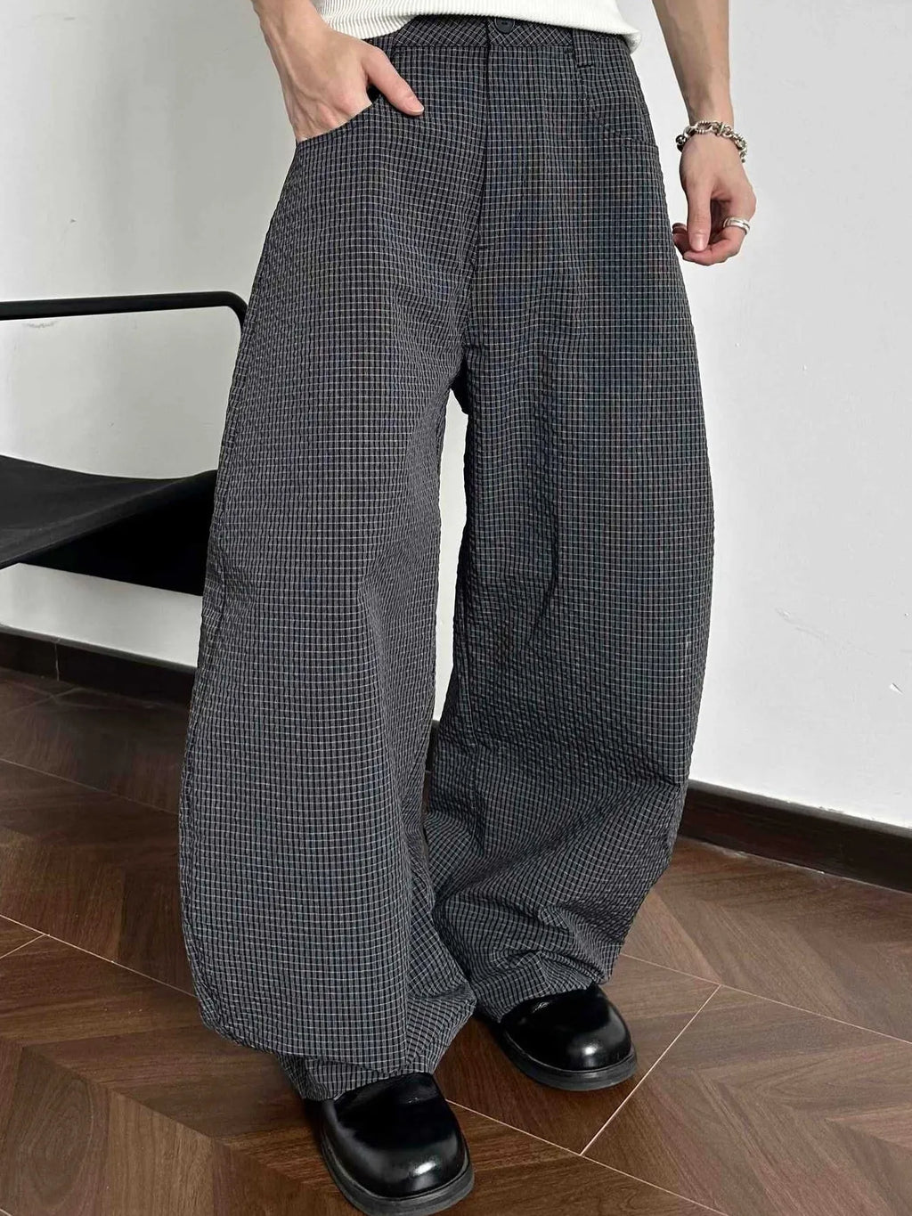 Men's Wide Leg Plaid Pants