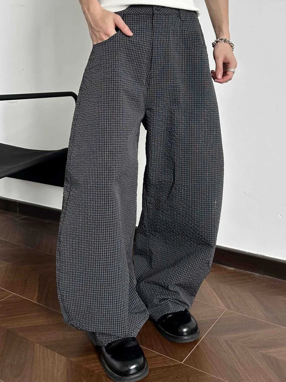 Men's Wide Leg Plaid Pants