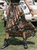 Plus Size Boho Floral Print High-Low Skirt See size chart under “more details”