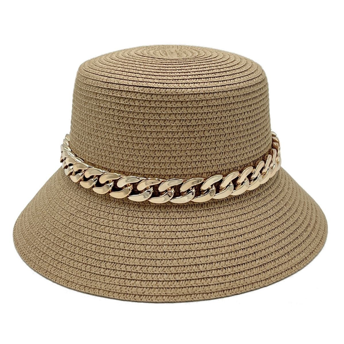 Bucket Hat with Gold Chain Detail Trendy Casual Accessory