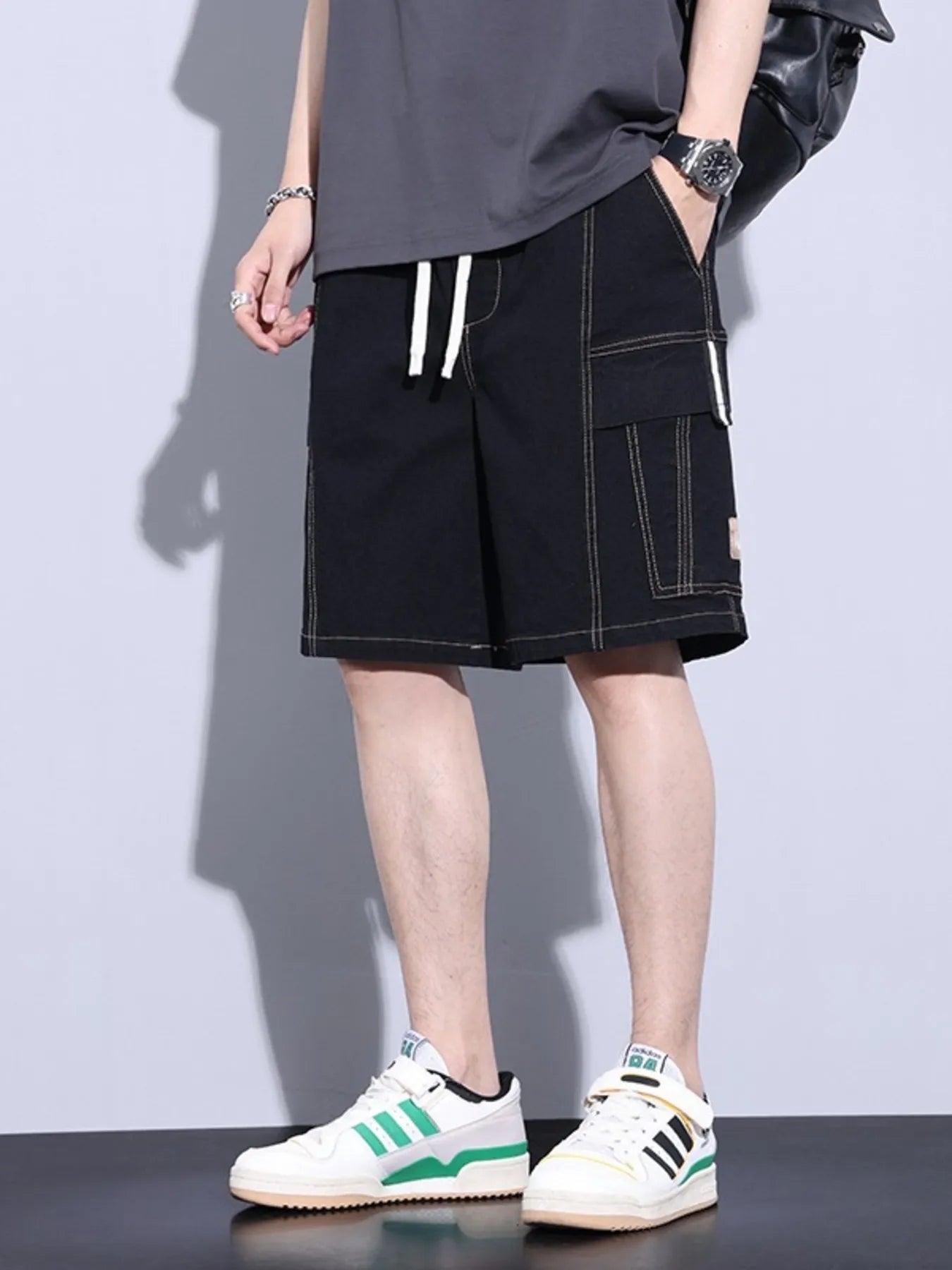 Men's Plus Size Vintage Wash Cargo Denim Shorts