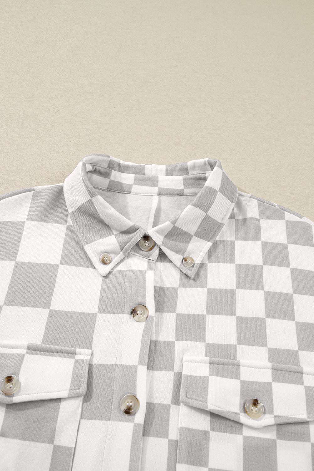 Khaki Plus Size Checkered Buttoned Down Casual Western Jacket
