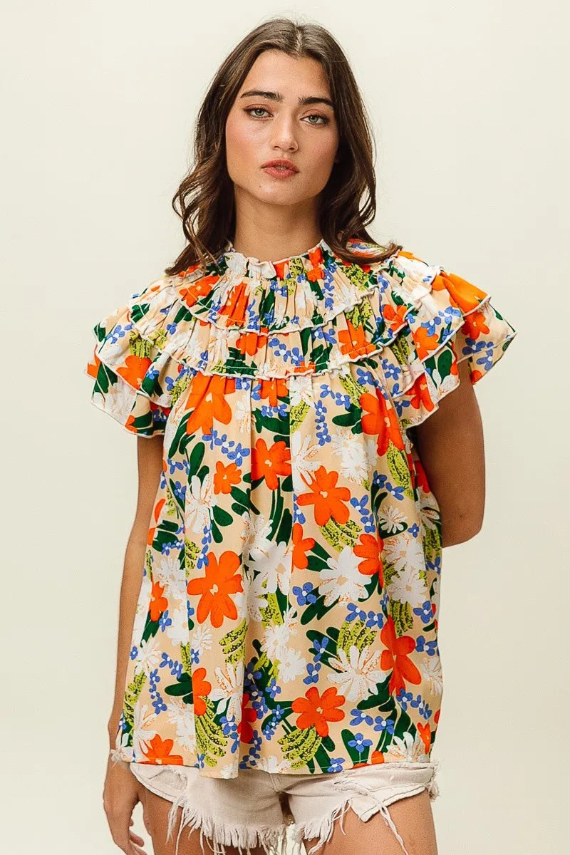 BiBi Multi Color Floral Print Woven Top