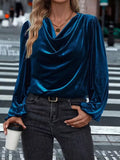 Full Size Velvet Cowl Neck Blouse Plus Size