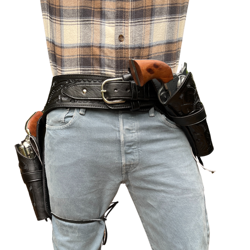 Cross Draw Tooled Leather Holster - Black