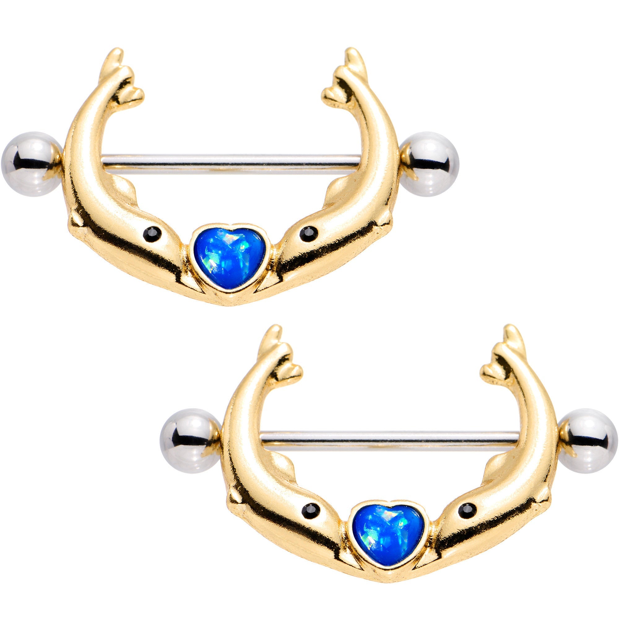 3/4 Blue Faux Opal Diving to You Dolphin Duet Nipple Shield Set
