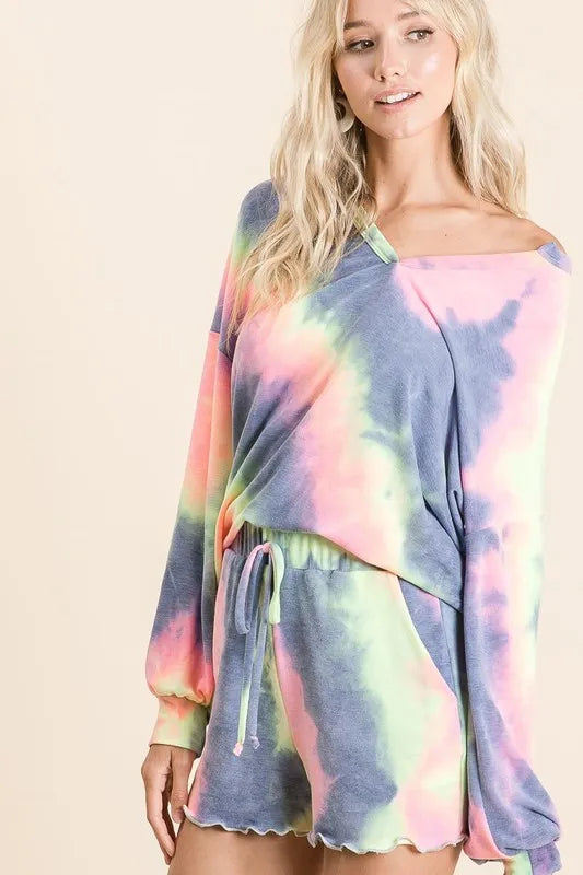 BiBi Tie Dye French Terry Top and Shorts Set