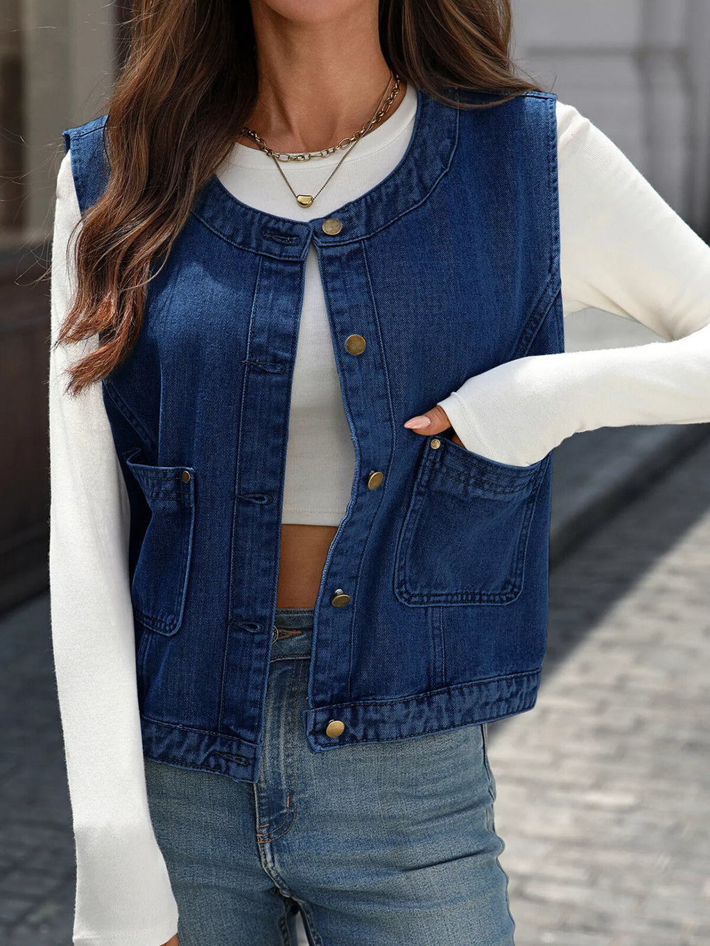 Button-Down Denim Vest